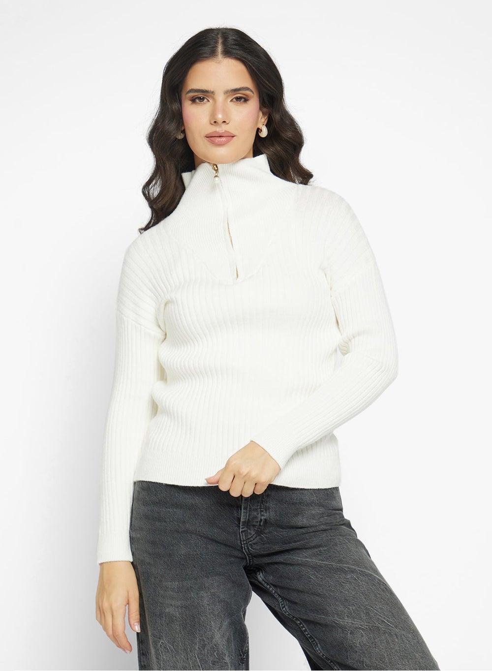 Ribbed Half Zip High Neck Sweater Y250520093 - Image 1