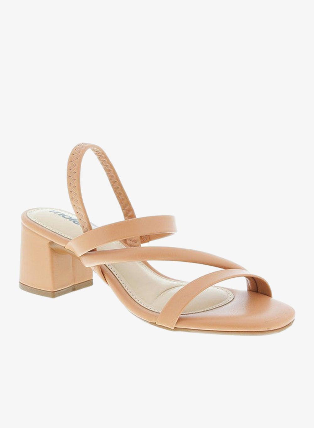 Nude Mid Heel Slingback Sandals with Ankle Strap - Image 1