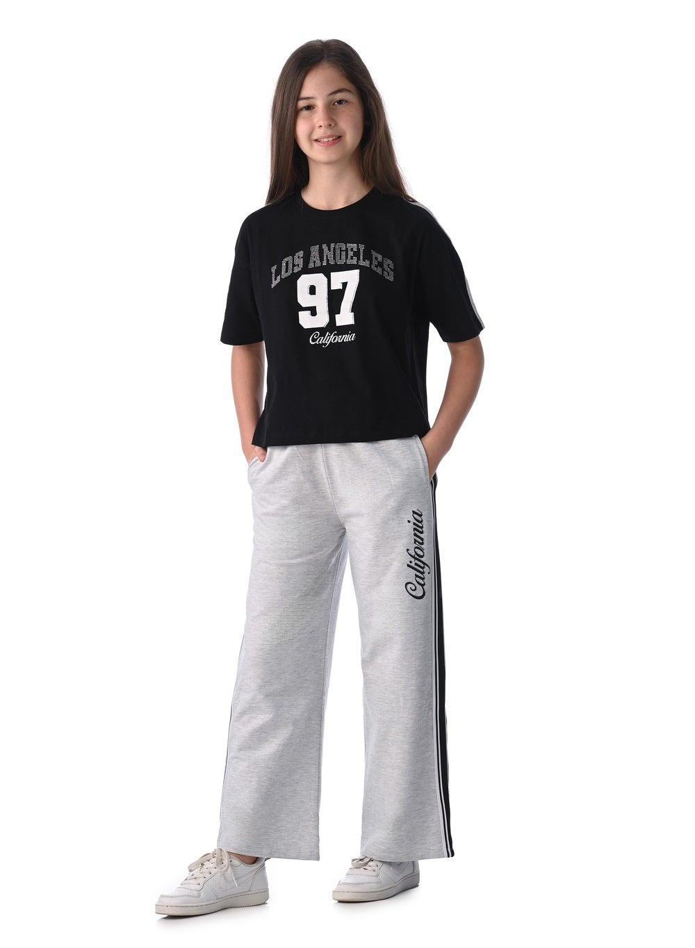 Victor & Jane Girls Embellished Cotton Set Black-Grey - Image 1