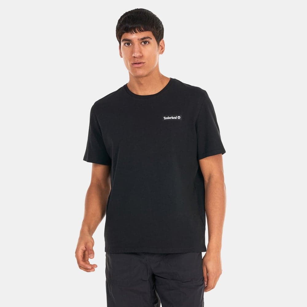 Heavyeight Woven Badge Black Cotton T-Shirt - Image 1