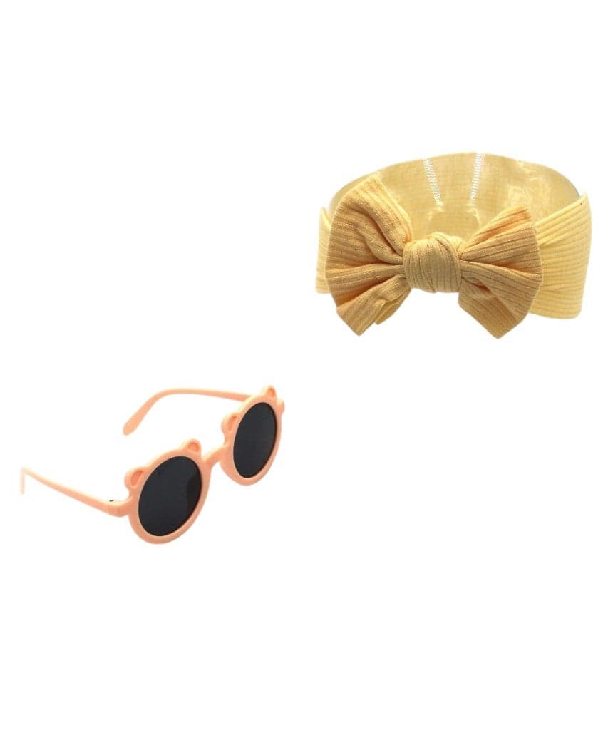 Leila Light Yellow Rainbow Glasses & Bow Ponytail Set - Image 1