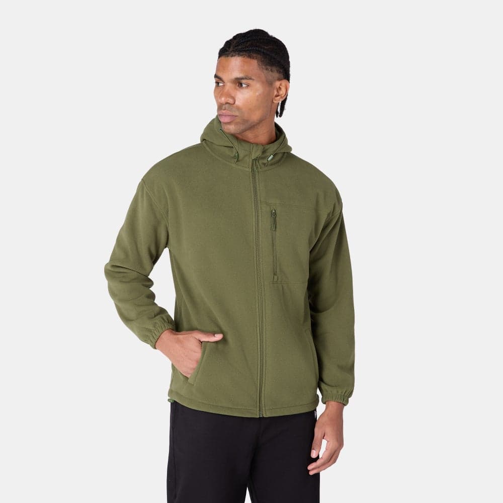 Men’s Lightweight Fleece Jacket Hooded Casual Green - Image 1