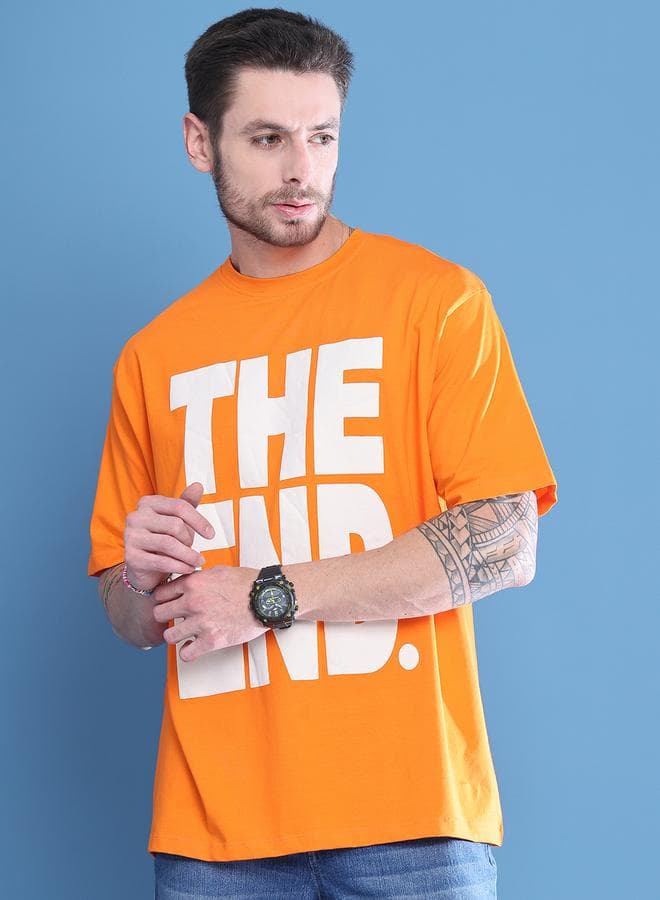Men’s Orange Graphic Oversized Cotton T-Shirt - Image 1