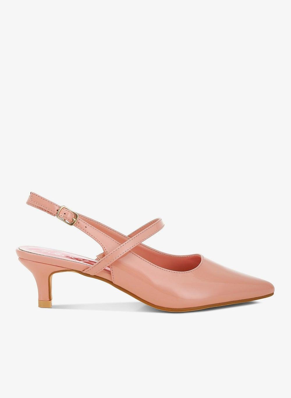 Sh5197 Pink Kitten Heel Slingback Sandals - Image 1