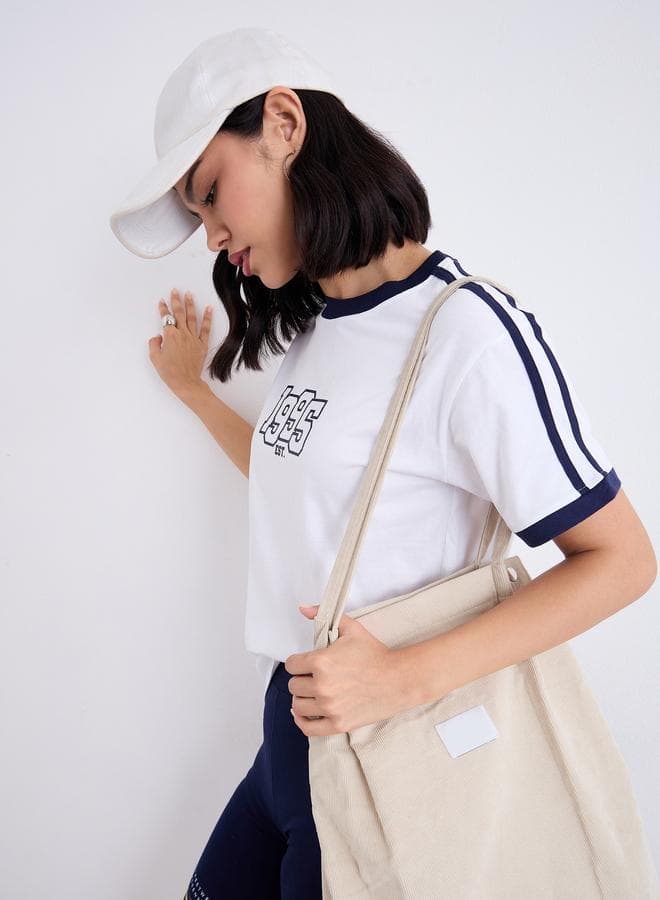 White Printed Cotton T-Shirt Women Regular Fit - Image 1