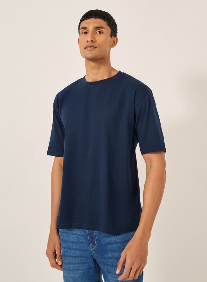 Styli Navy Blue Slogan Print Oversized T-Shirt 7011734822 - Image 1