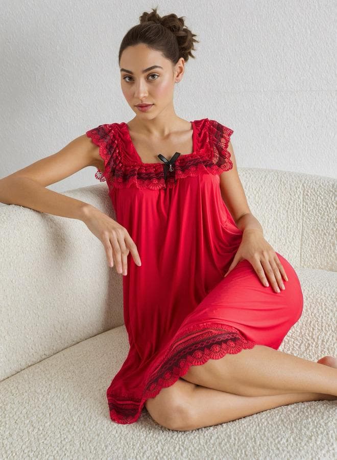 Lace Trim Bridal Night Dress with Matching Thong - Image 1