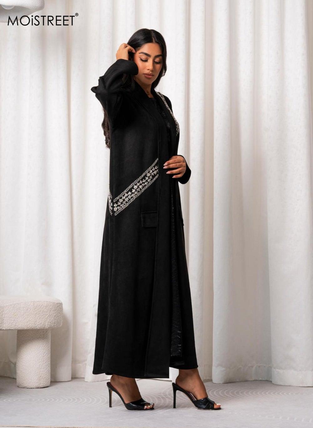 MOi2024916 Handmade Suede Chamois Abaya UAE Elegance - Image 1