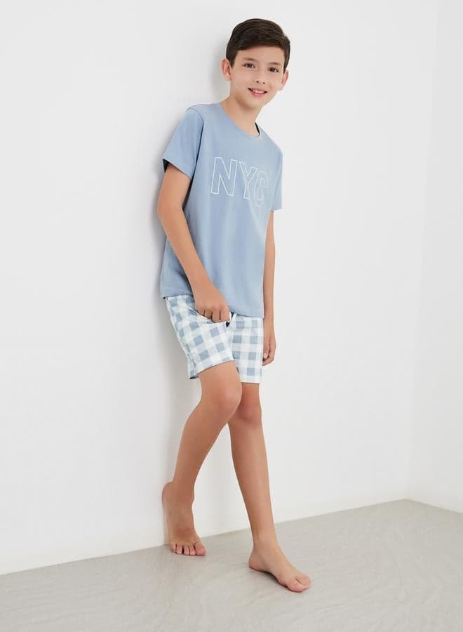 Styli NYC Boys Printed Tee & Checked Shorts Set - Image 1