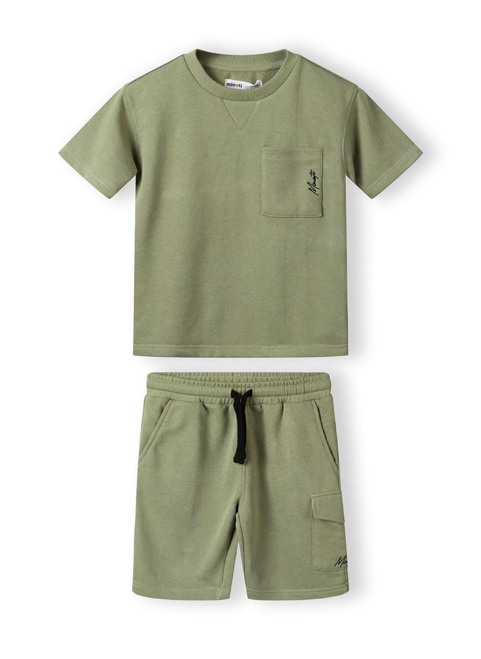 Boys Green Cotton T-Shirt & Shorts Set with Pockets - Image 1