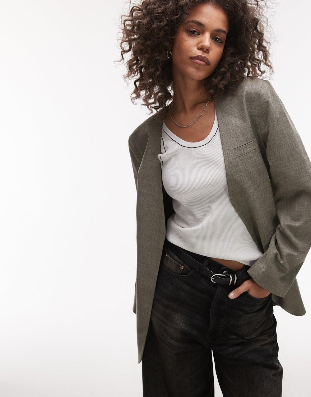 Grey Tie-Front Blazer for Women - Image 1