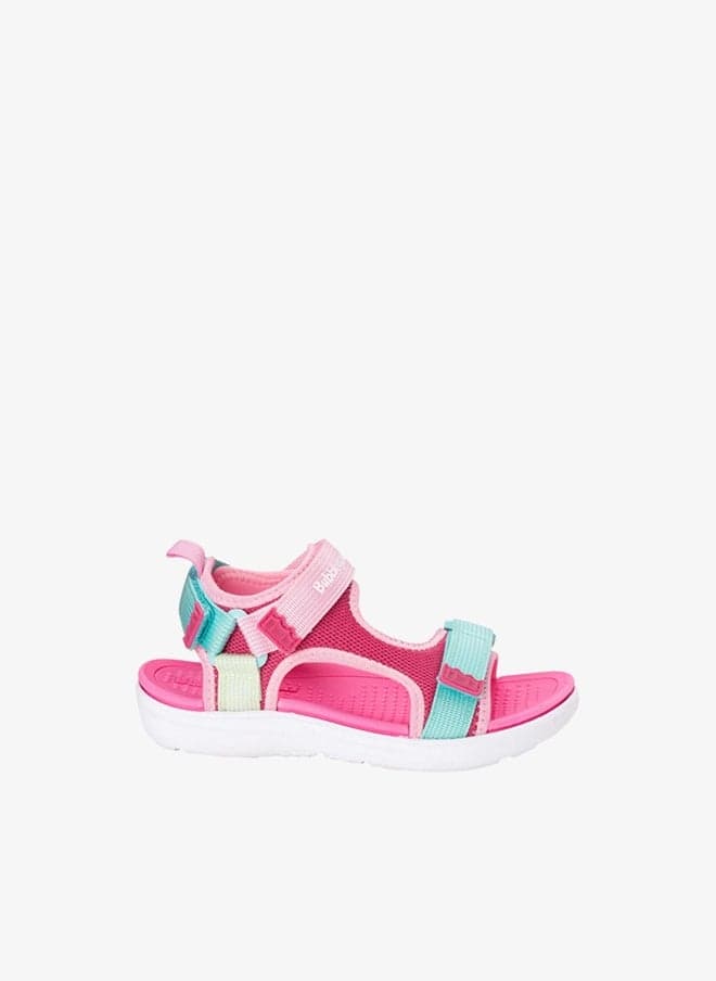 Girls Color Block Casual Sandals Pink Flat Hook - Image 1