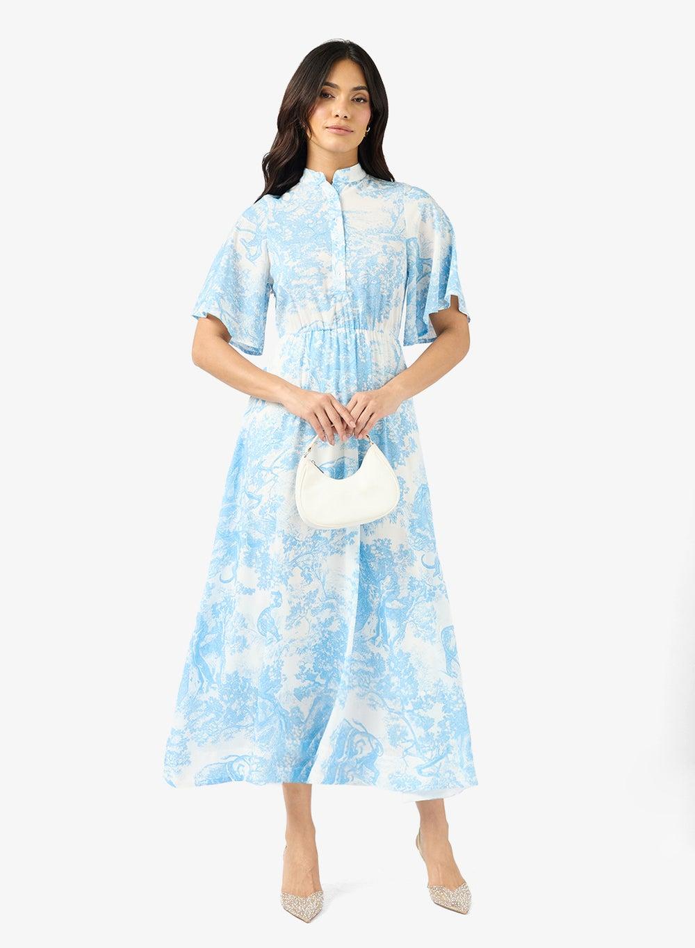 Blue & White Monochrome Midi Dress Y250616007 - Image 1