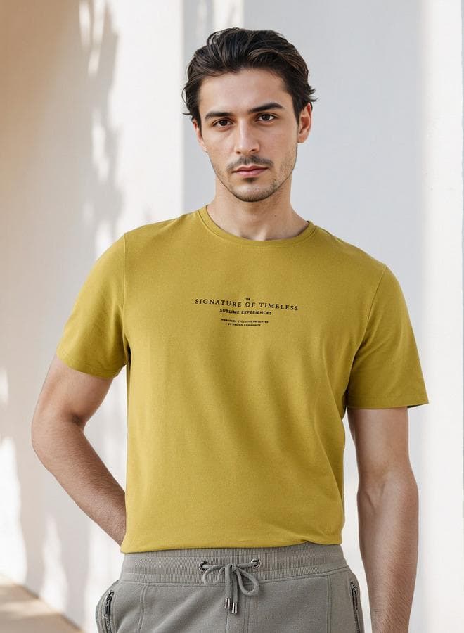 Iconic Slogan Piqué T-Shirt Green Cotton Blend - Image 1