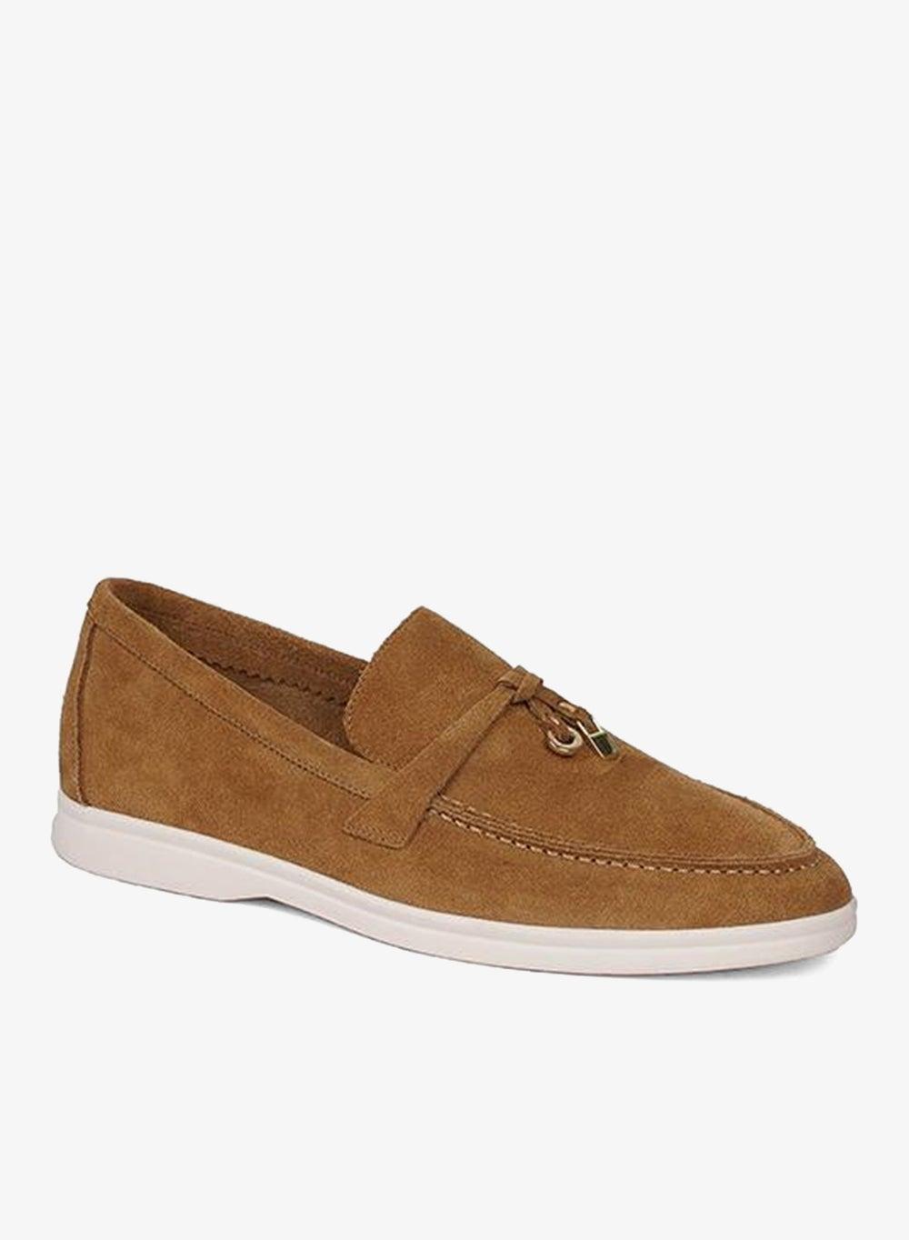 Dark Beige Suede Loafer with Elegant Bow Detail - Image 1