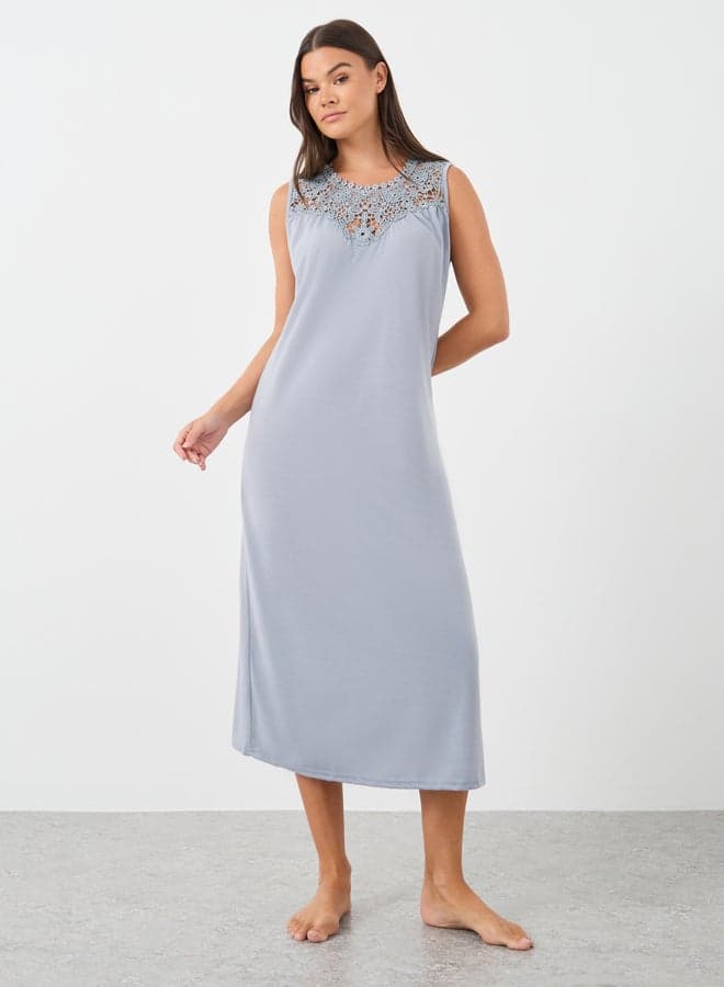 Styli Grey Lace Insert Sleeveless Midi Sleep Dress - Image 1