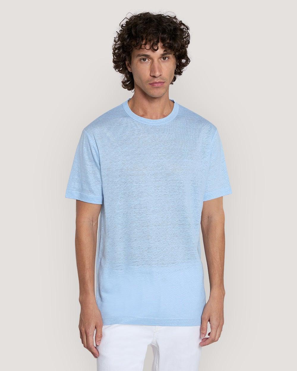GANT Linen Crew Neck T-Shirt Blue - Image 1