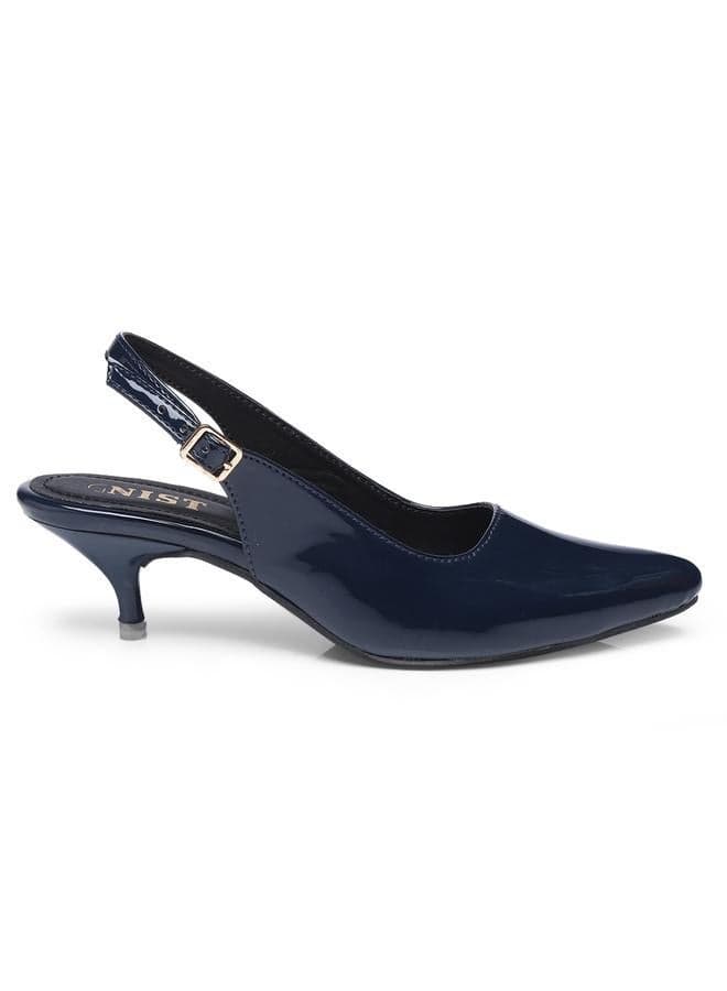 GNIST Blue Pointed Toe Kitten Heel Slingbacks - Image 1