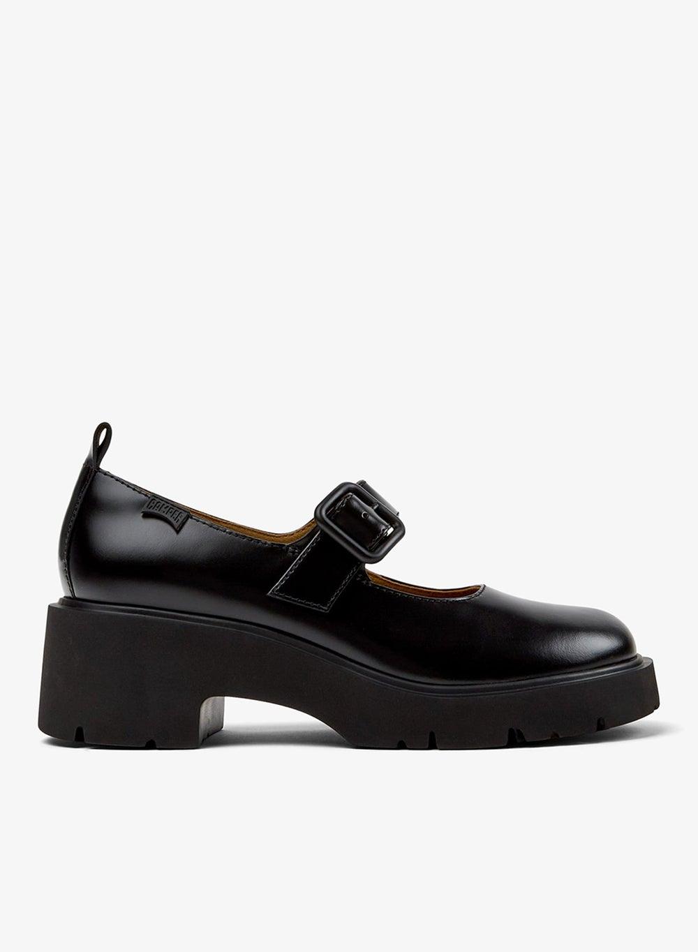 Milah Black Leather Lace-Up Shoes with Chunky Sole - Image 1