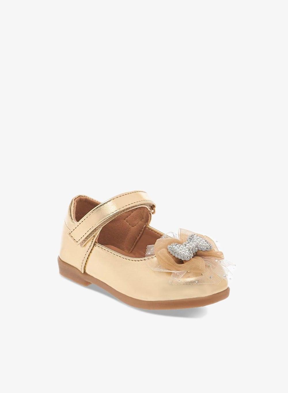 Girls Gold Bella Bow Mary Jane Shoes Bs171 - Image 1