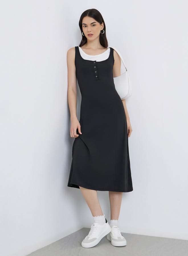 Take Two Contrast Sleeveless Midi Dress - Image 1