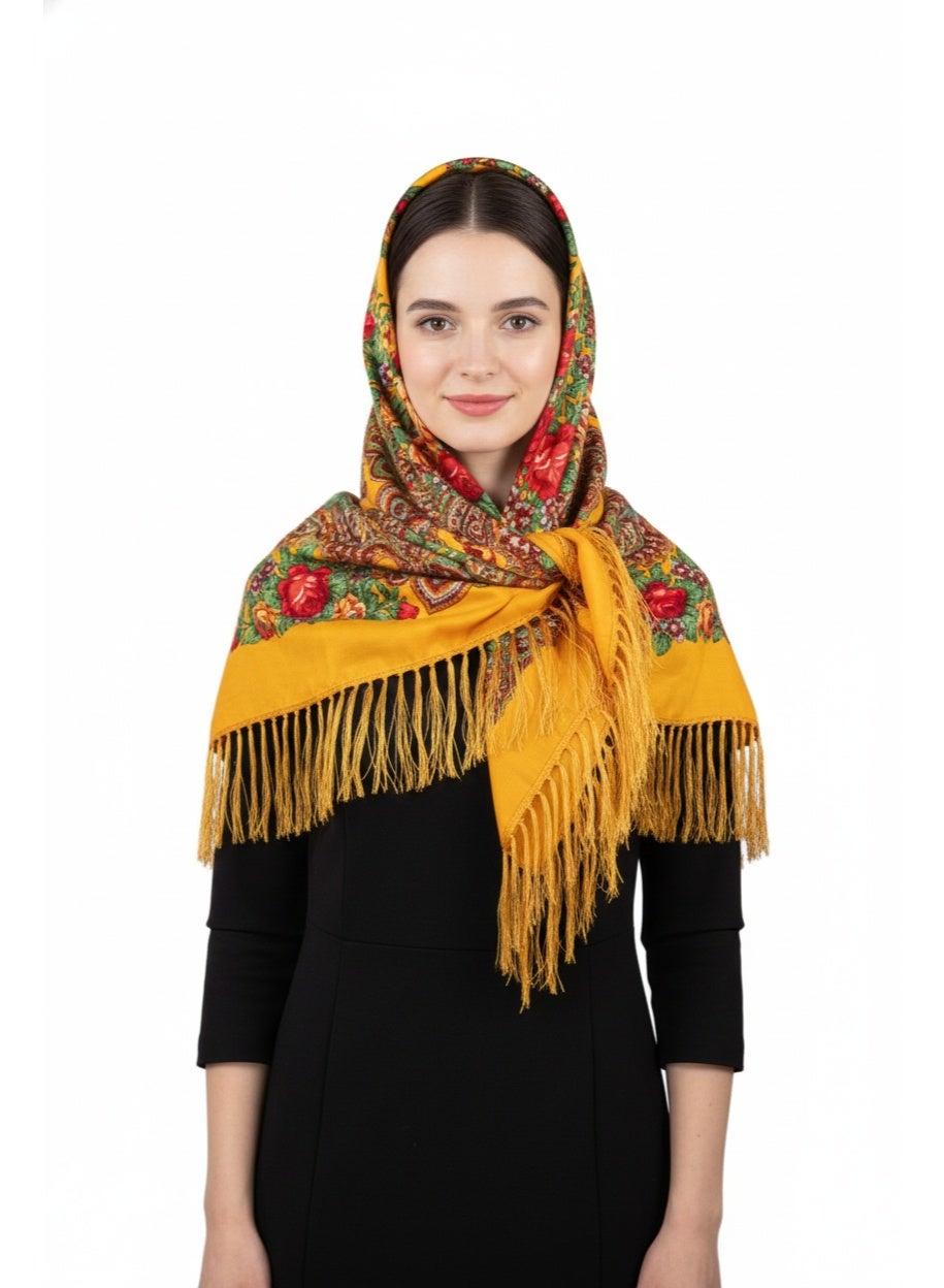 Angela Eastern European Cotton Tassel Shawl Yellow - Image 1