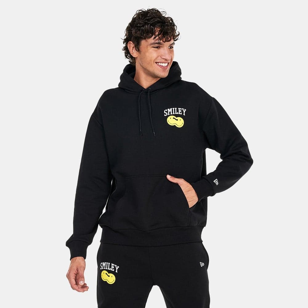 Men’s Smiley Logo Black Cotton-Blend Hoodie - Image 1