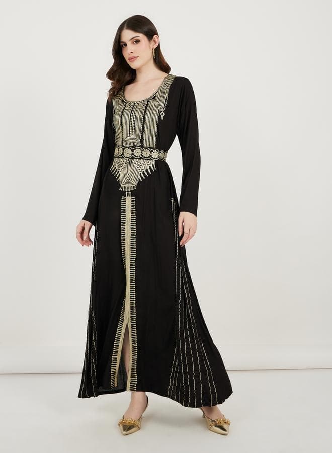 Black Aariwork Scoop Neck Rayon Kaftan 7010764601 - Image 1