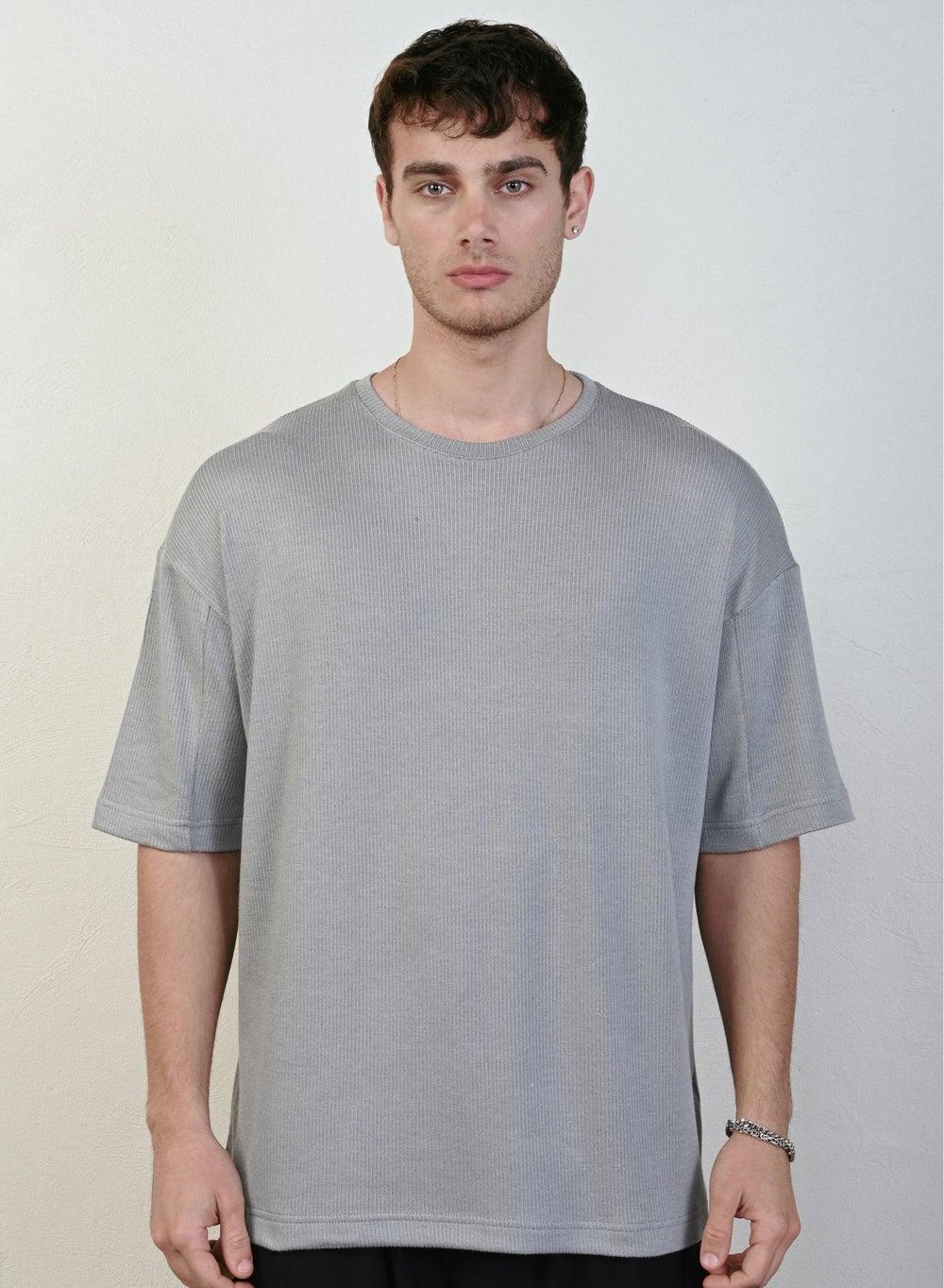 Men’s Grey Crew Neck Relaxed Fit T-Shirt - Image 1