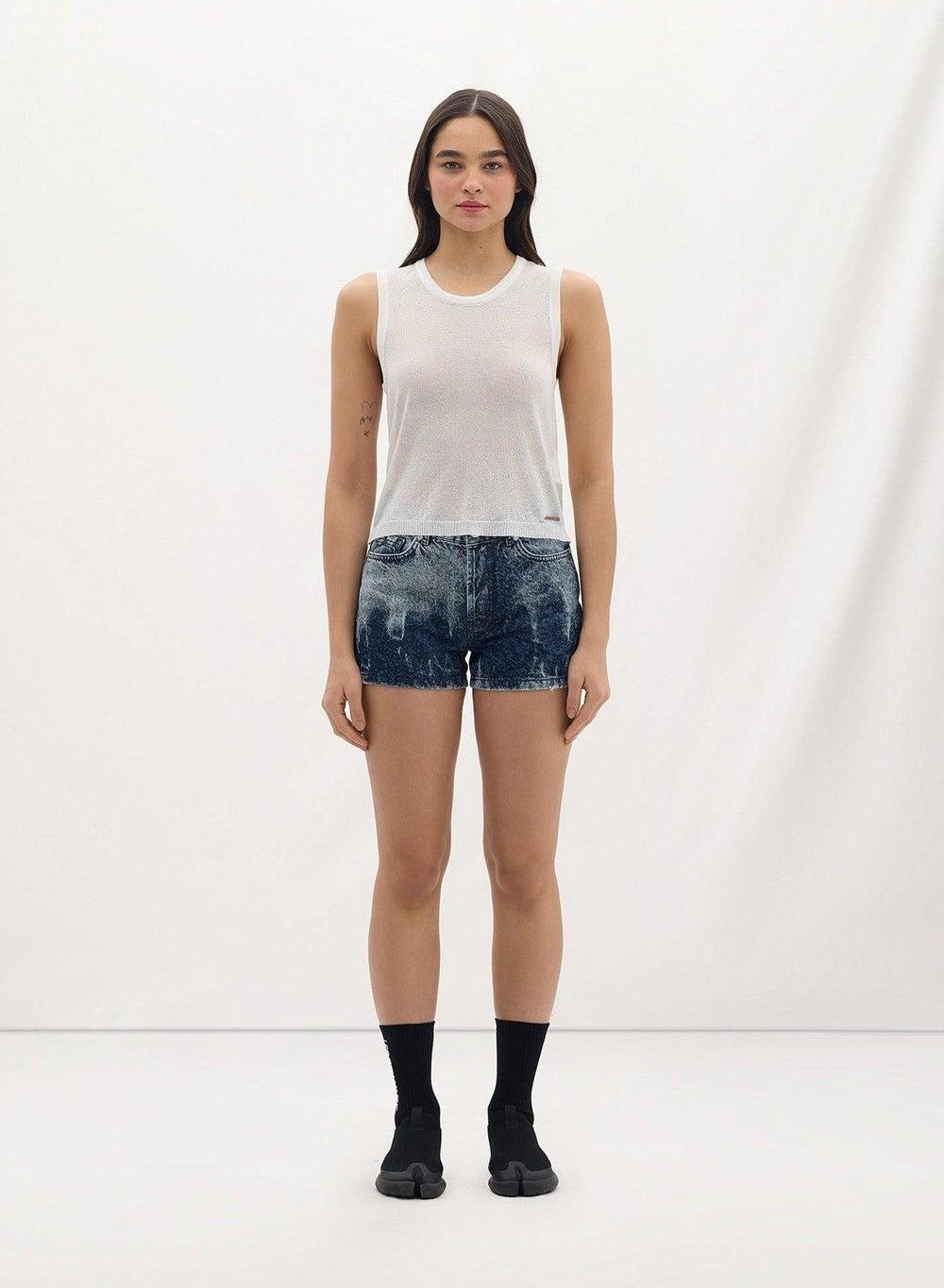 Denim Short 003 Navy Carpet Laser Print - Image 1