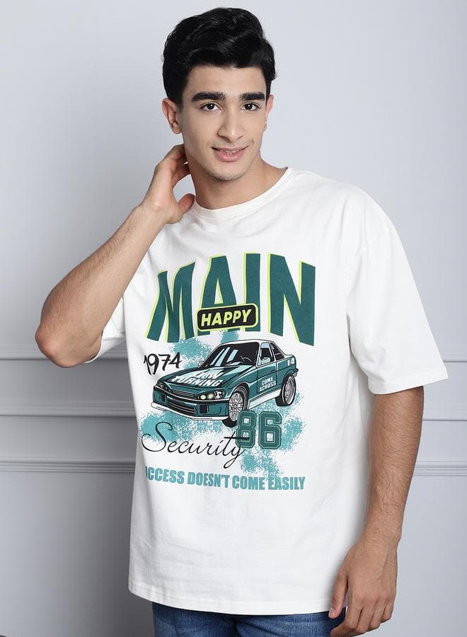 Off White Oversized Graphic Print T-Shirt for Men - Image 1