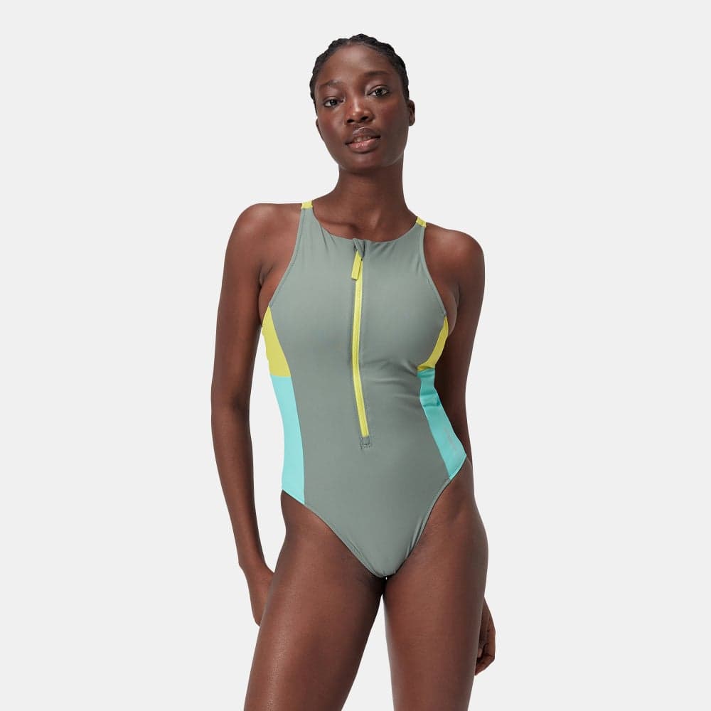 Speedo Sd8 004034 Green Zip Colourblock Swimsuit - Image 1