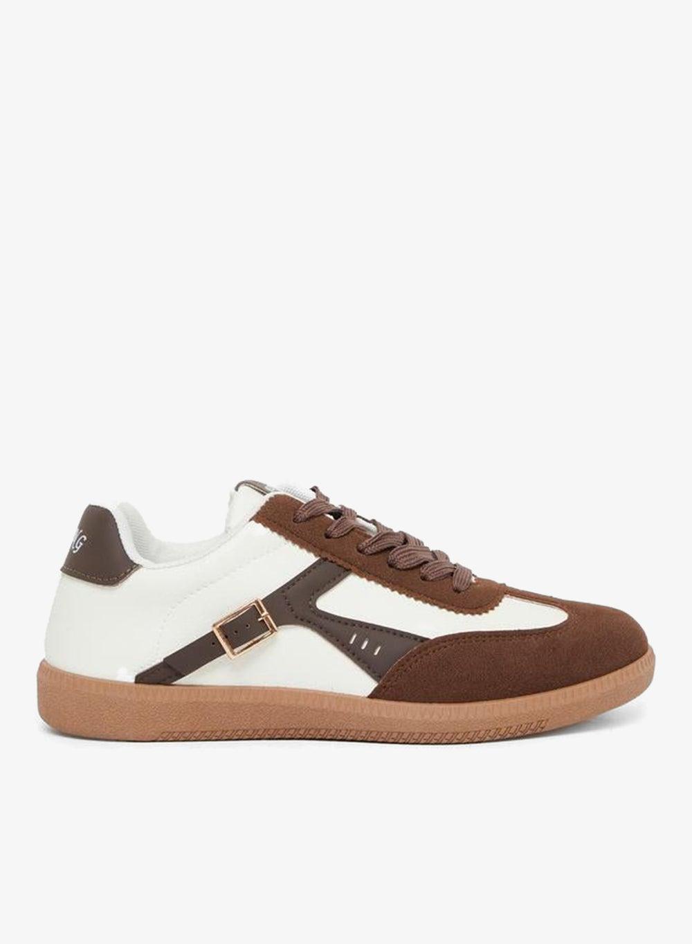Color Block Buckle Lace-Up Sneakers Brown - Image 1
