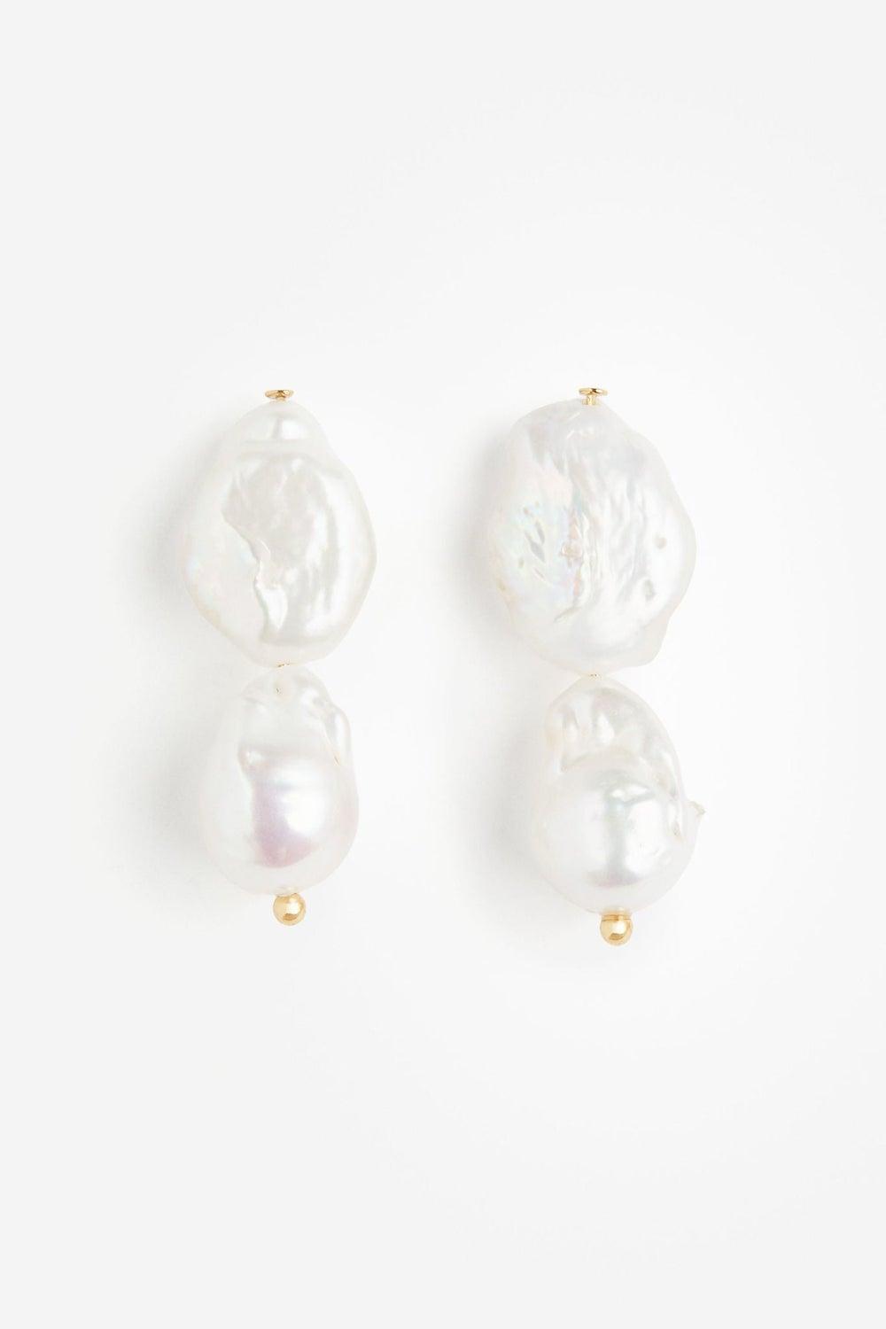 Gold-Plated Freshwater Pearl Drop Pendant Earrings - Image 1