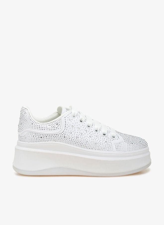 White Rhinestone Chunky Sneakers Sh4989 - Image 1