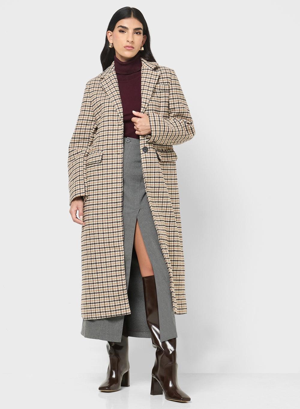 Xx10996 Multicolor Checked Turtle Neck Overcoat - Image 1