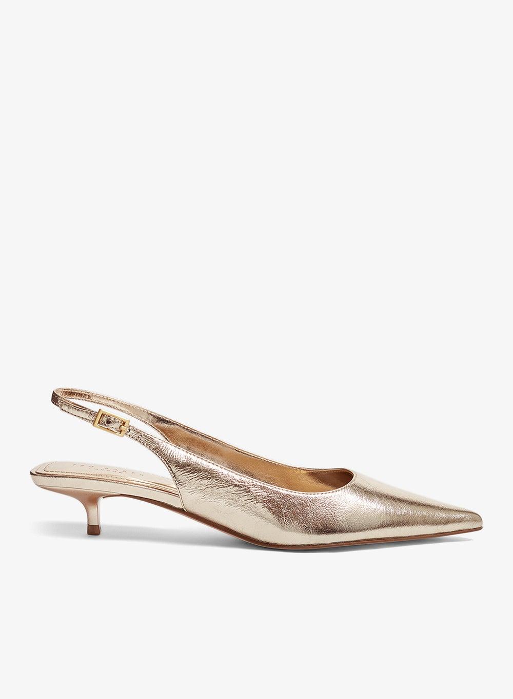 Kitiy Gold Leather Slingback Kitten Heel Pumps S283037 - Image 1