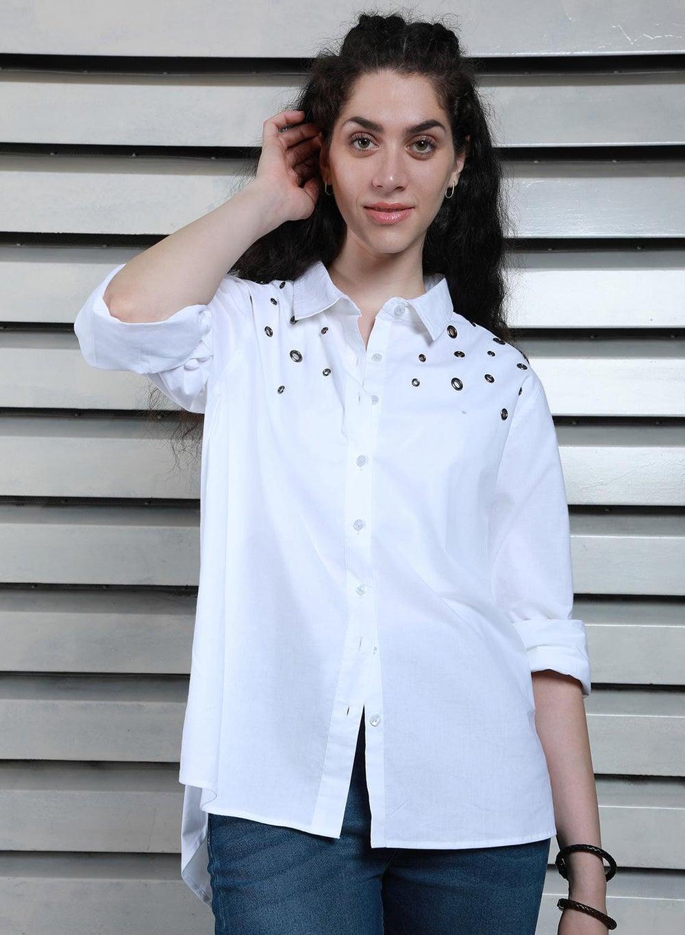 Women's 100% Cotton Oversized White Button-Down Shirt - Image 1