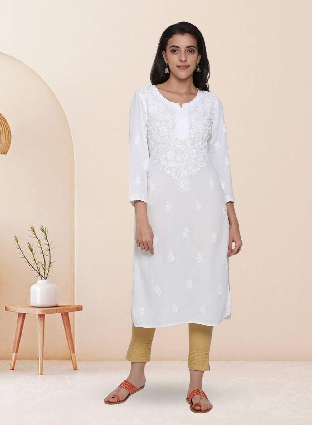 Hand Embroidered Chikankari Rayon Kurta AL3451 - Image 1