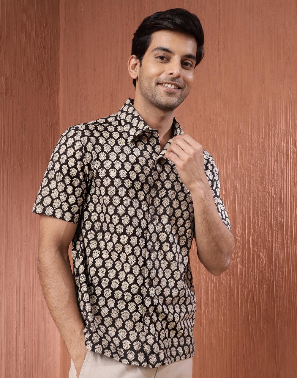 Black Bagru Print Cotton Shirt Classic Fit - Image 1