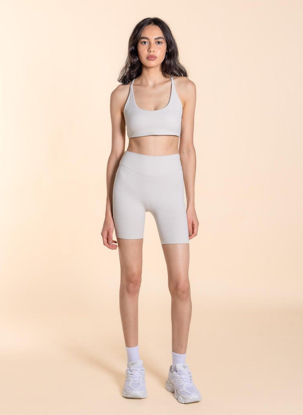 Cross Back Top & Shorts Set in Light Beige - Image 1