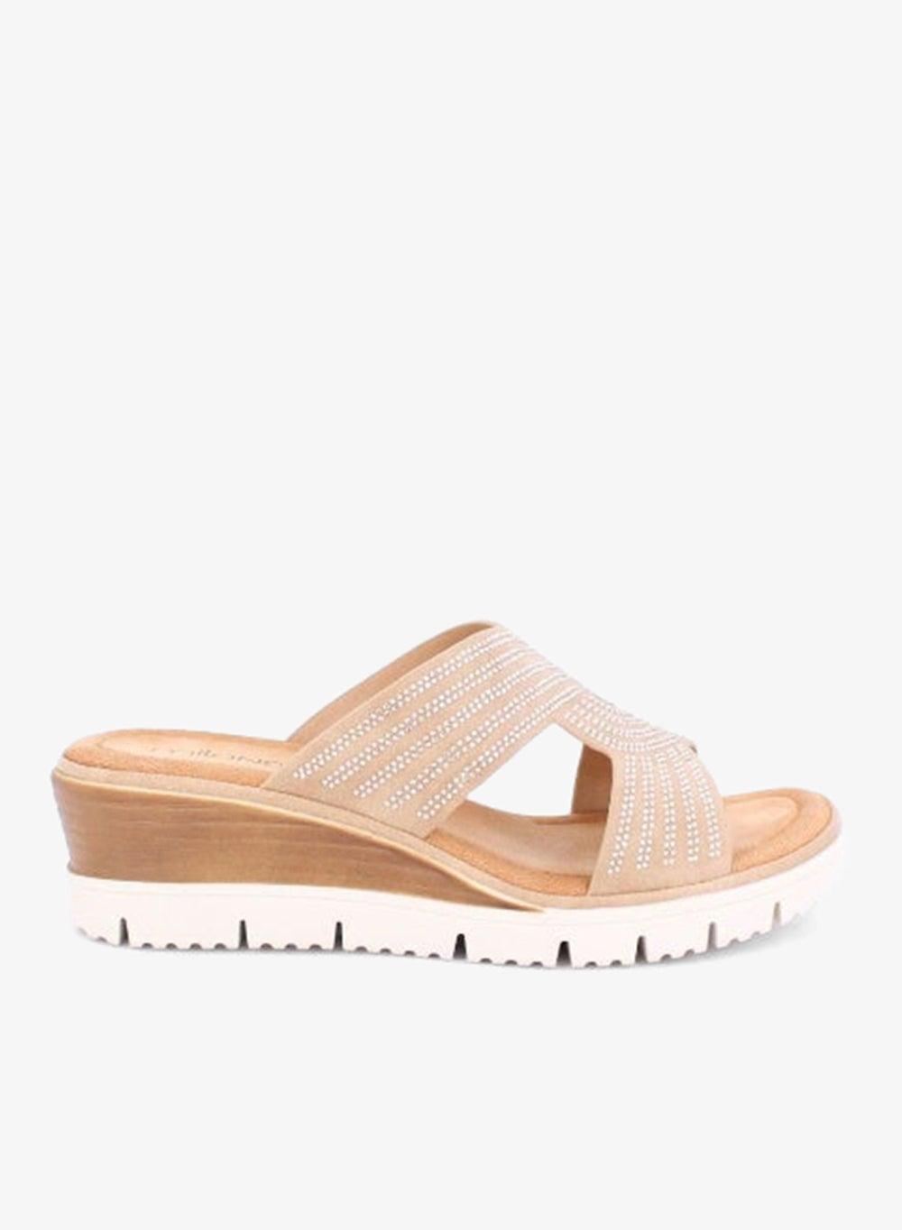 Chiren Rhinestone Wedge Sandals in Tan - Image 1