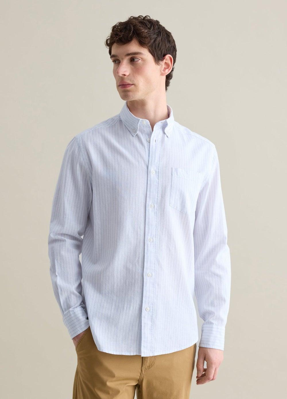 Piombo White Blue Striped Linen Blend Shirt - Image 1