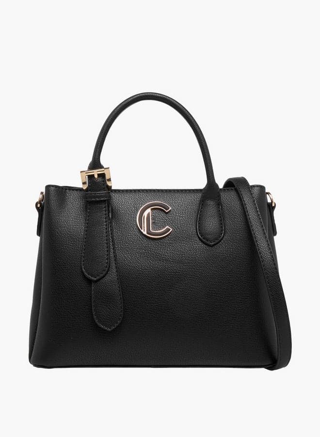 Textured Black Tote Lc25002 with Detachable Strap - Image 1