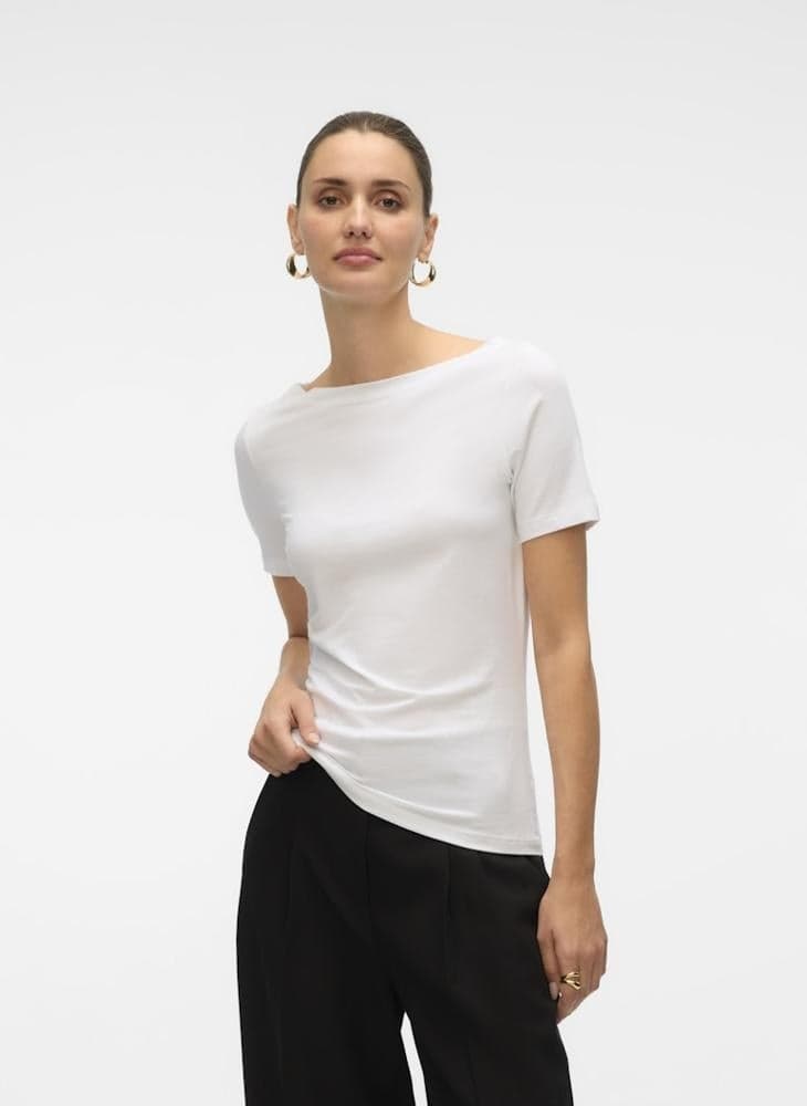 Bright White Boat Neck Casual T-Shirt 10231753 - Image 1