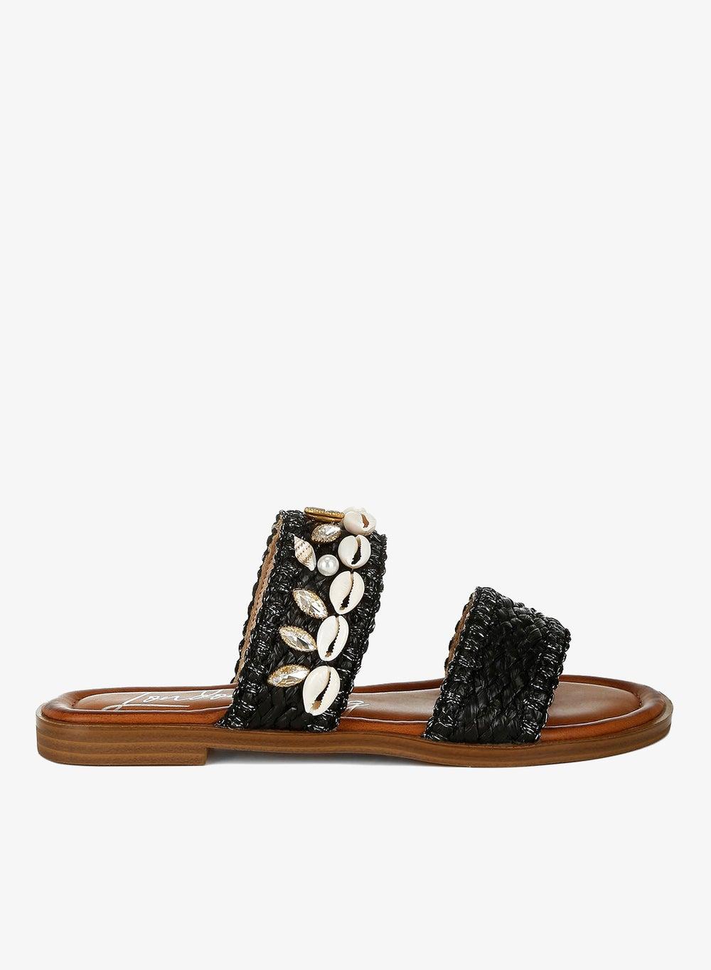 Black Shell Diamante Slip-On Sandals Sh4872 - Image 1