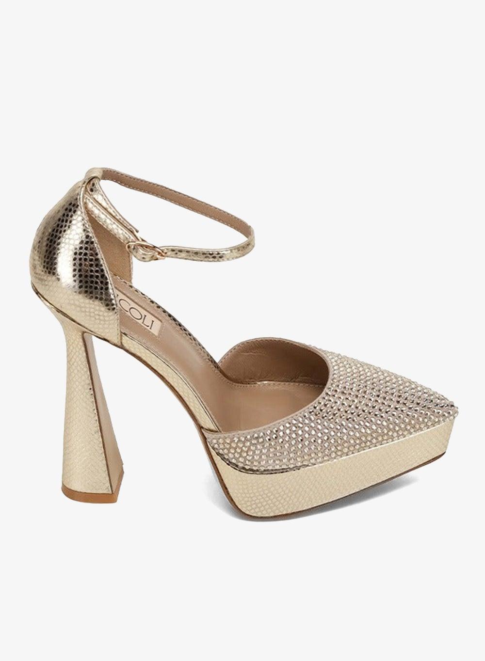 LURVY Crystal-Embellished Gold Platform Heels - Image 1