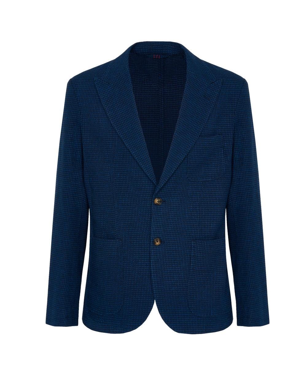 Blue Navy Madras Sport Jacket – Unlined Textured Blazer - Image 1