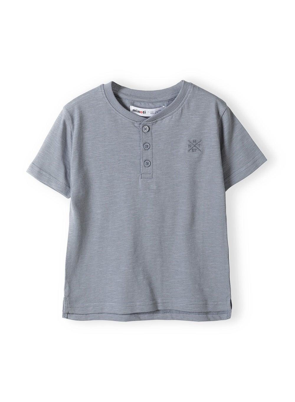Boys Grey Cotton Henley Button Neck T-Shirt - Image 1