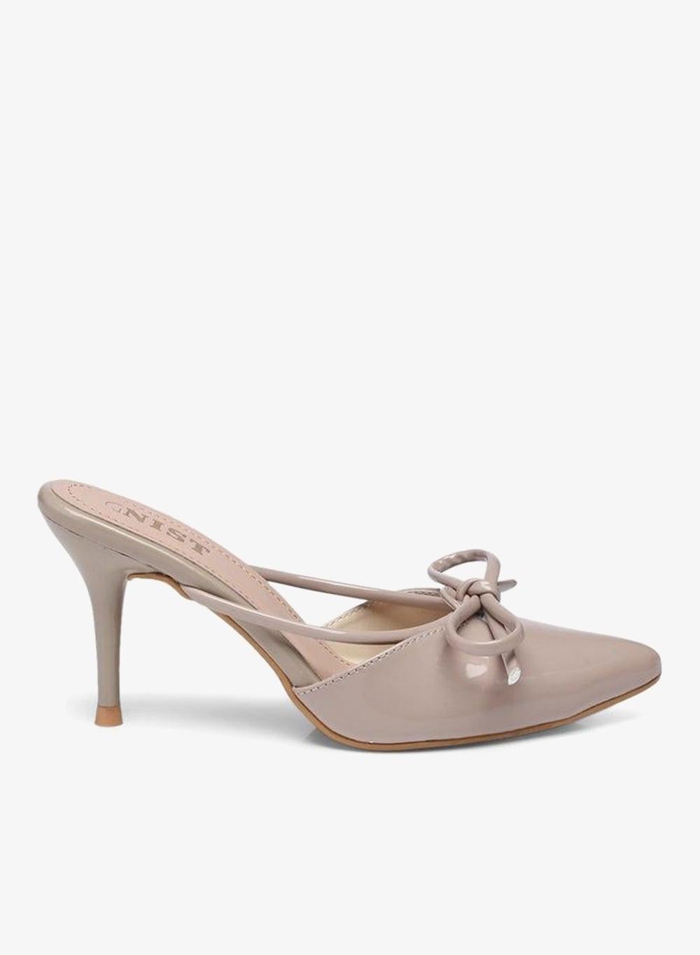 GNIST Beige Pointed Toe Stiletto Mule Heels - Image 1